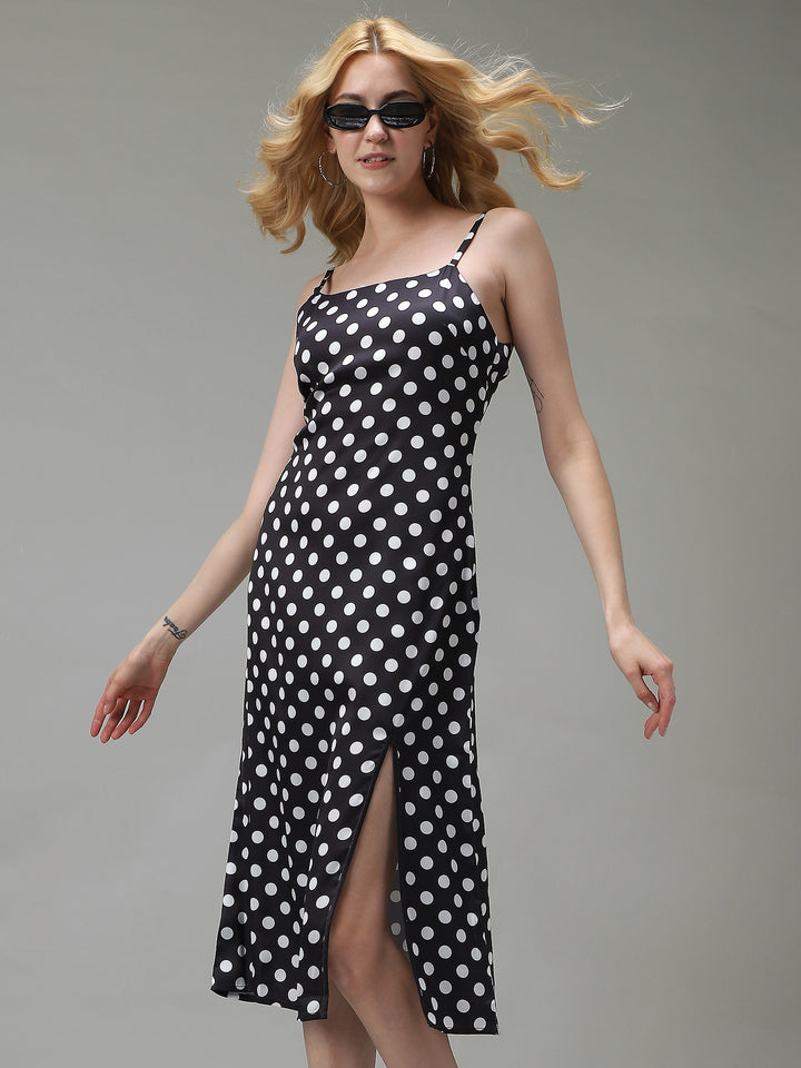 Black Side Slit Satin Dress