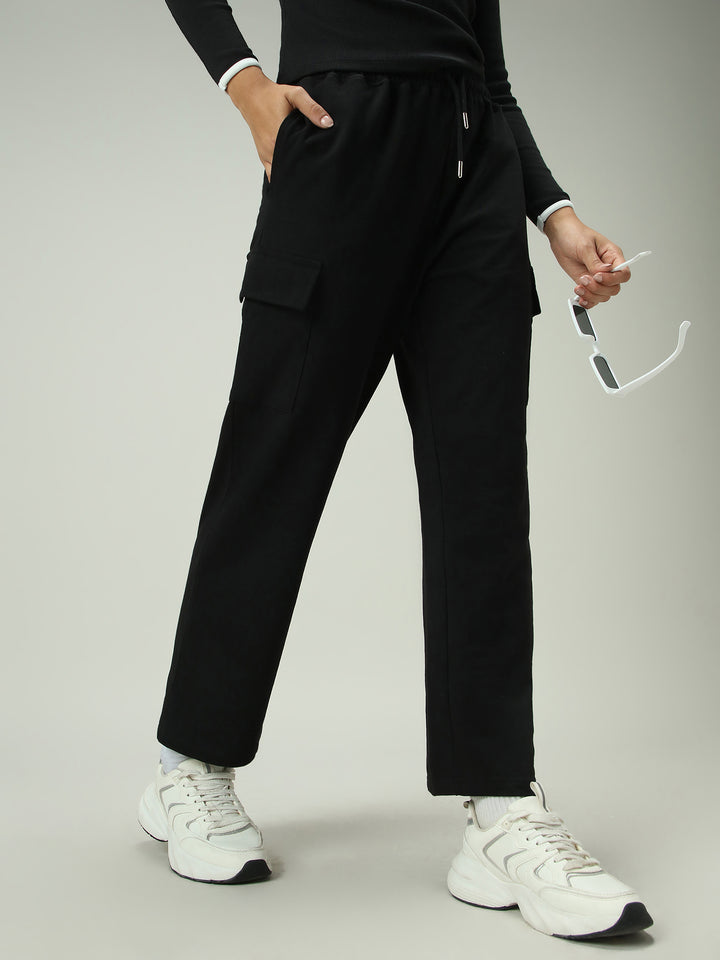 Black Cargo Pocket Wide Leg Sweatpants