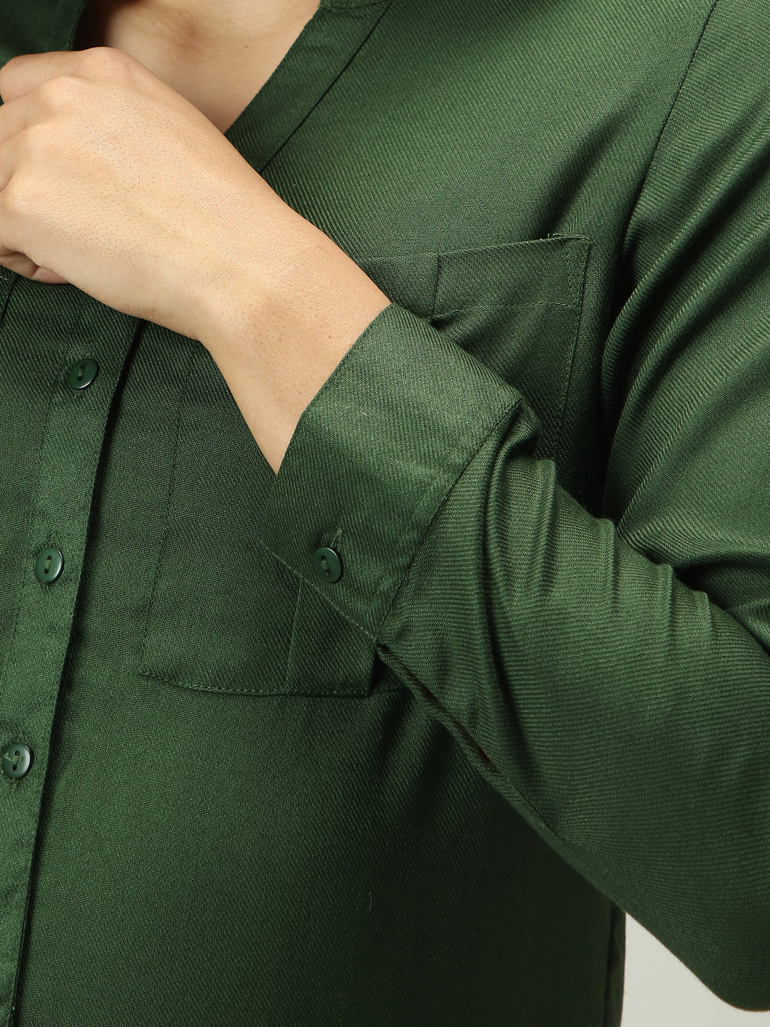 Olive Solid V Neck Shirt