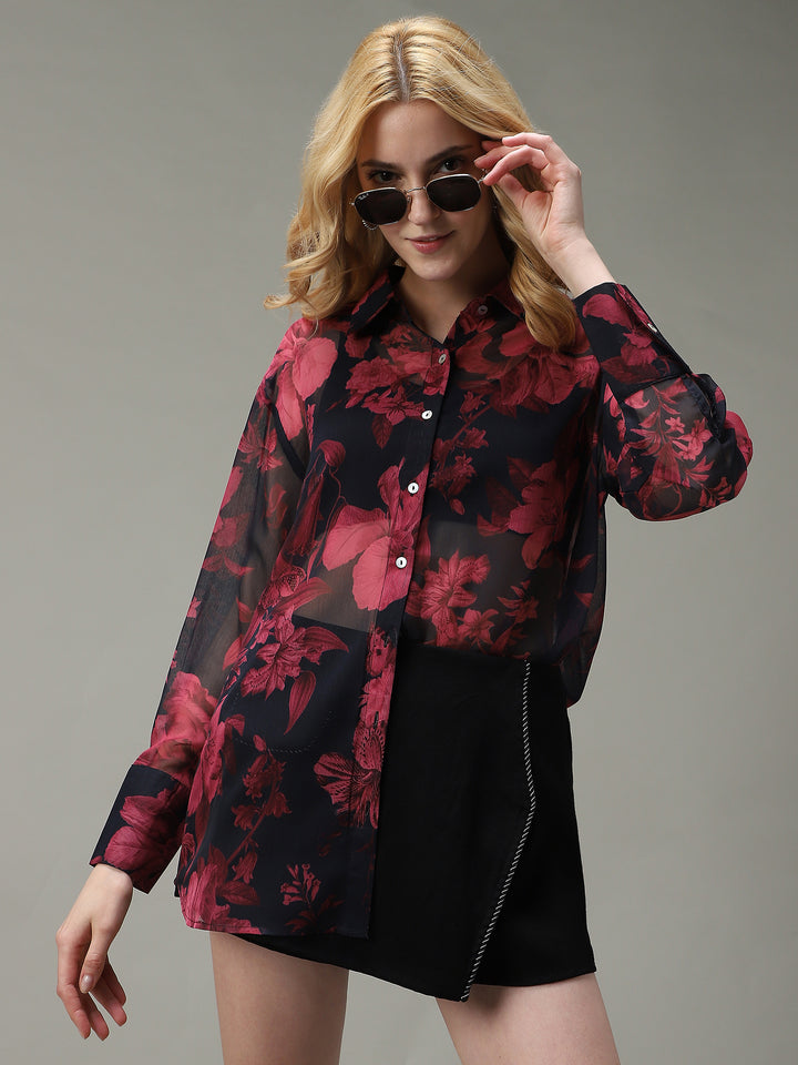 Black Printed Longline Shirt