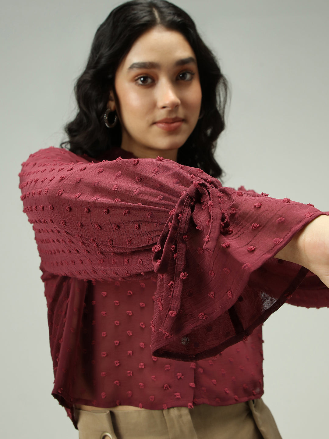 Maroon Self Design Textured Shirt