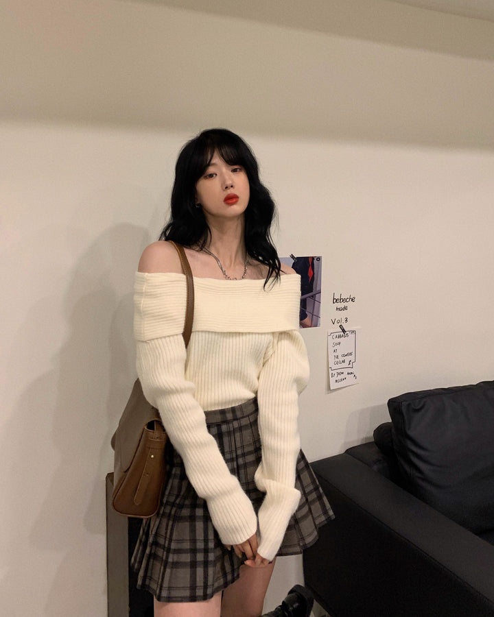 Cream Off Shoulder Full Sleeve Top