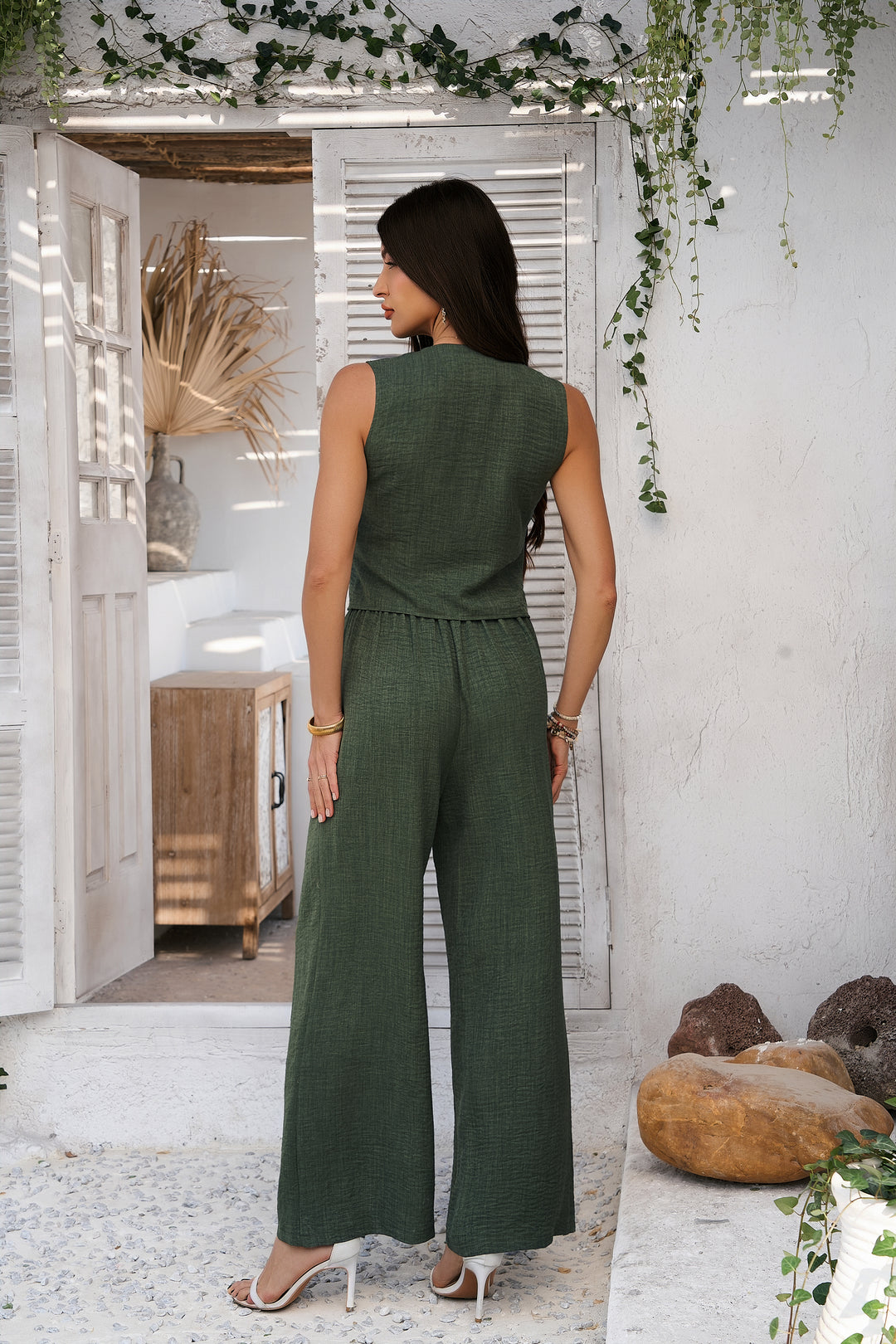 Green Trouser And Vest Co Ord Set