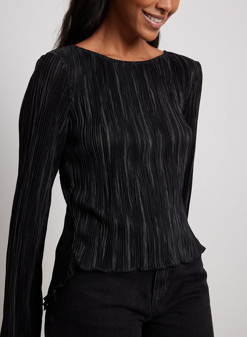 Black Full Sleeve Back Tie-Up Top
