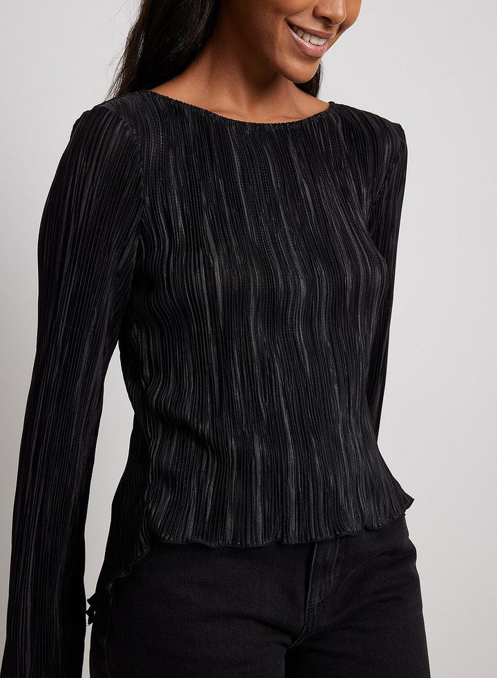 Black Full Sleeve Back Tie-Up Top