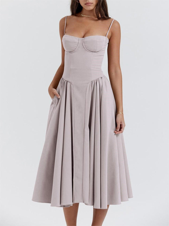 Grey Bustier Cami Dress With Pockets