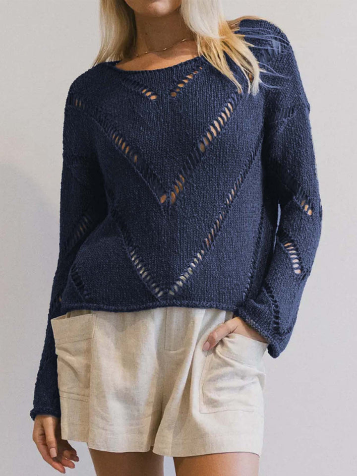 Navy Blue Full Sleeves Textureed Sweaters