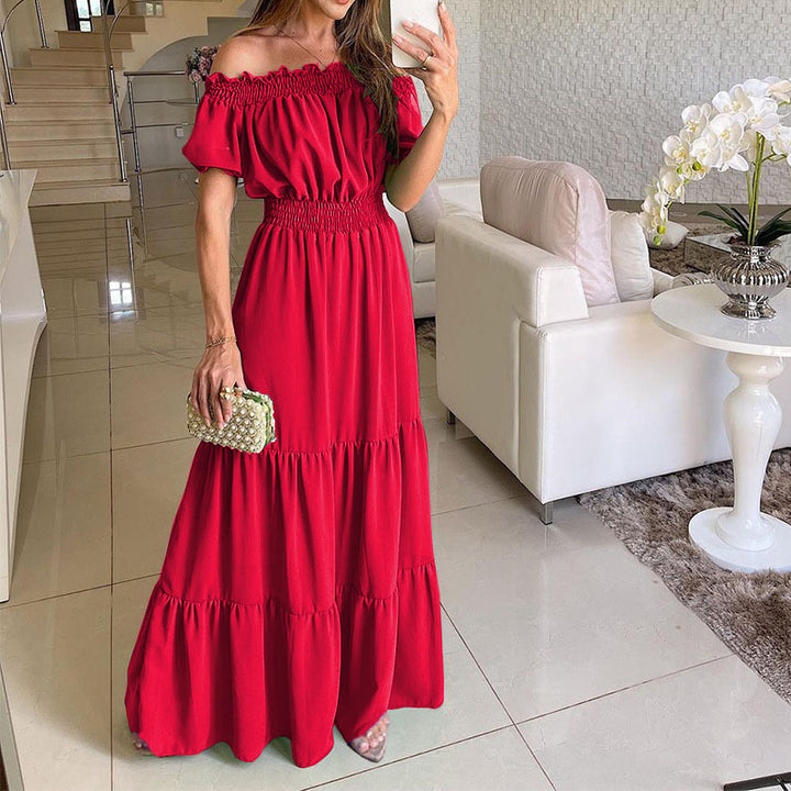 Red Short Sleeve Off Shoulder Dress