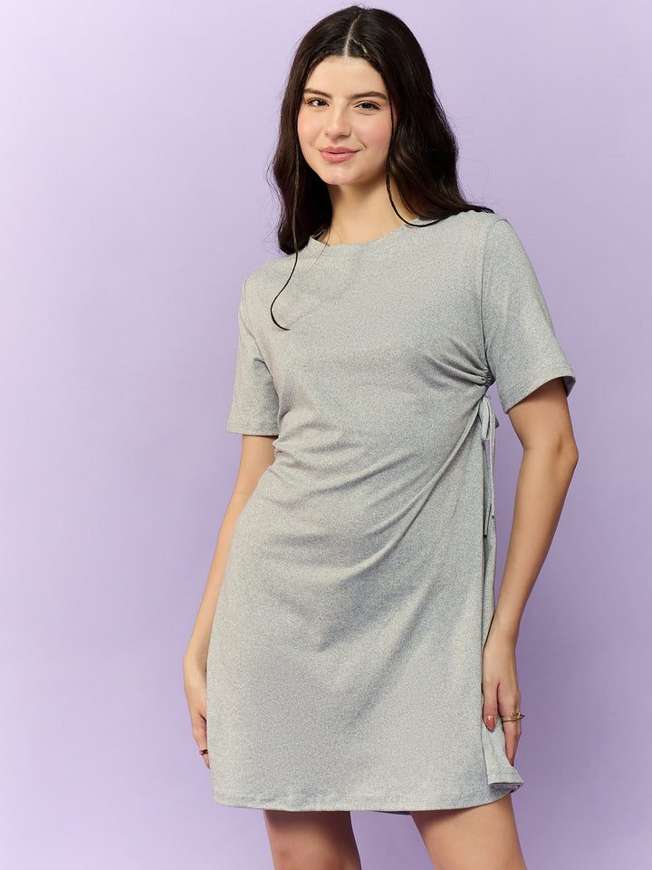 Grey Side Ruched Tee Dress