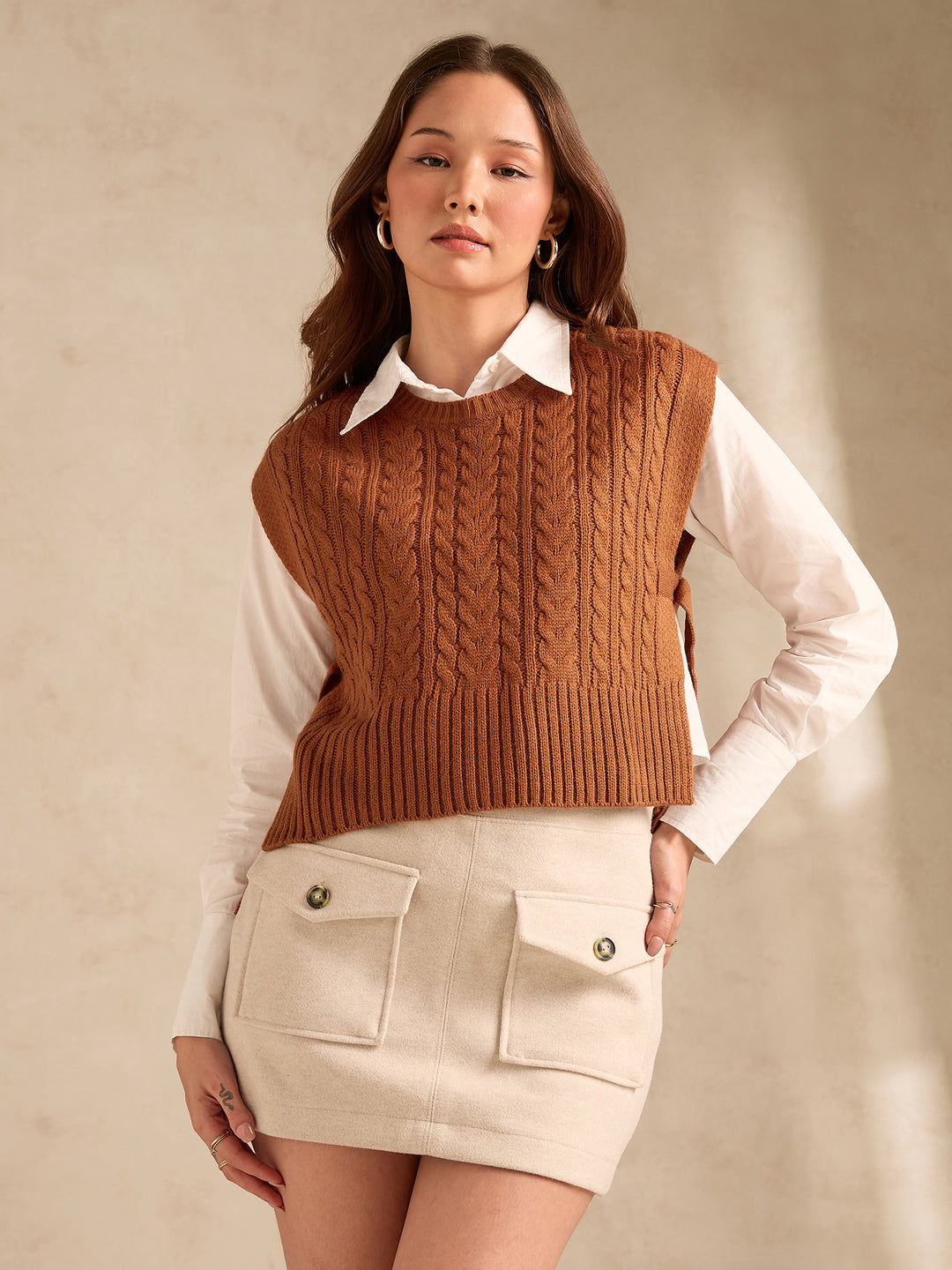 Rust Chunky Cable Knit Sweater
