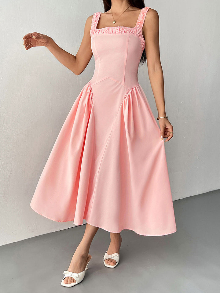 Pink Structured Bodice Midi Dress
