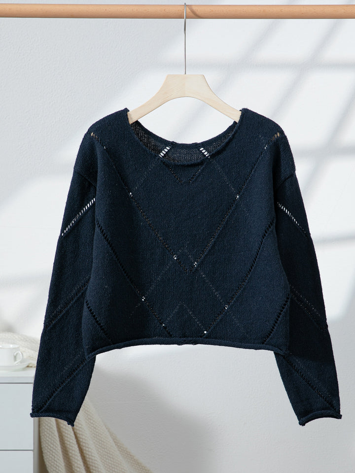 Navy Blue Full Sleeves Textureed Sweaters