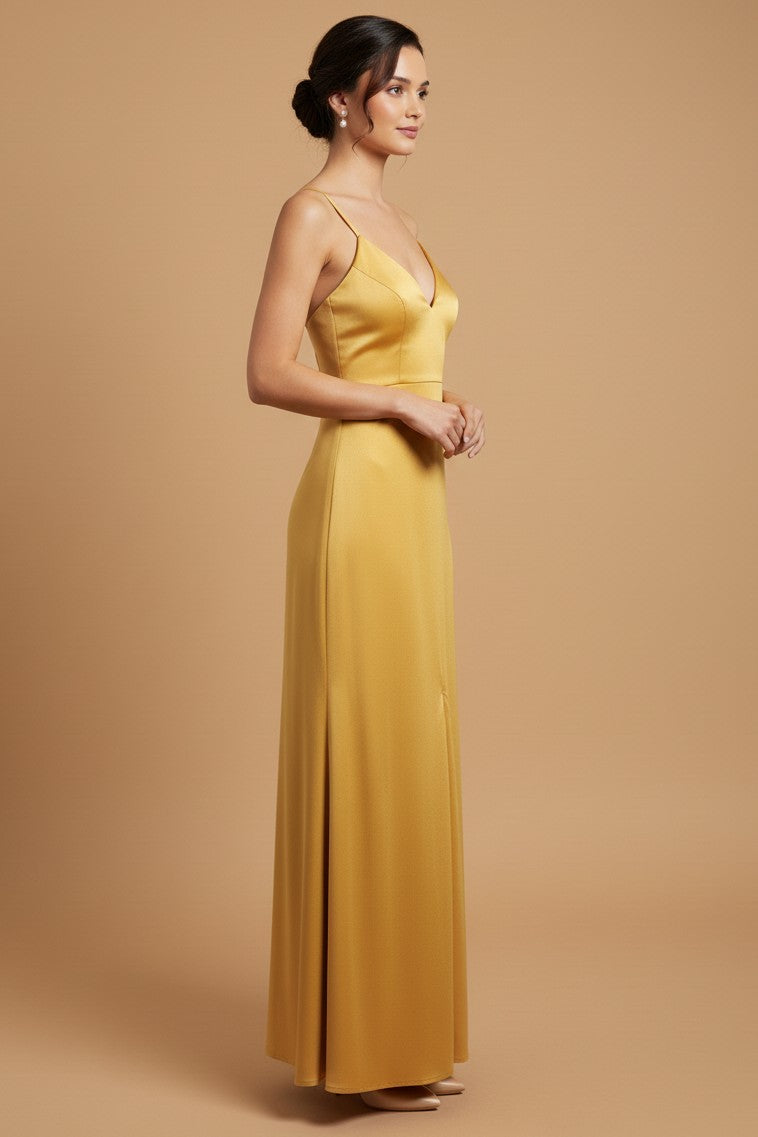 Yellow Sleeveless V Plunging Neck Dress