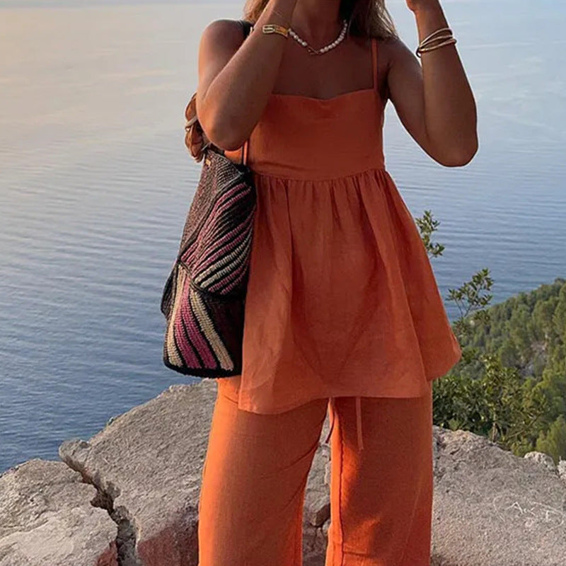 Orange Slip Top With Straight Pant Co-Ord Set