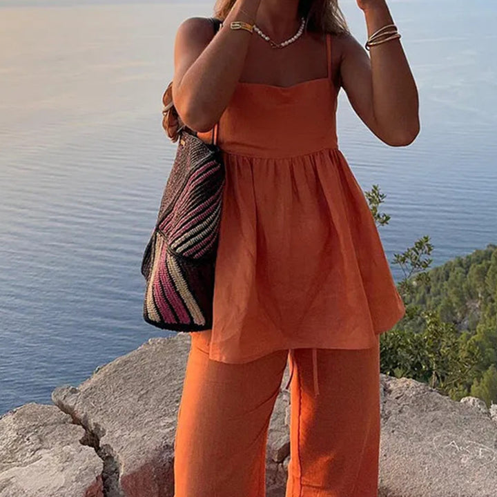 Orange Slip Top With Straight Pant Co-Ord Set