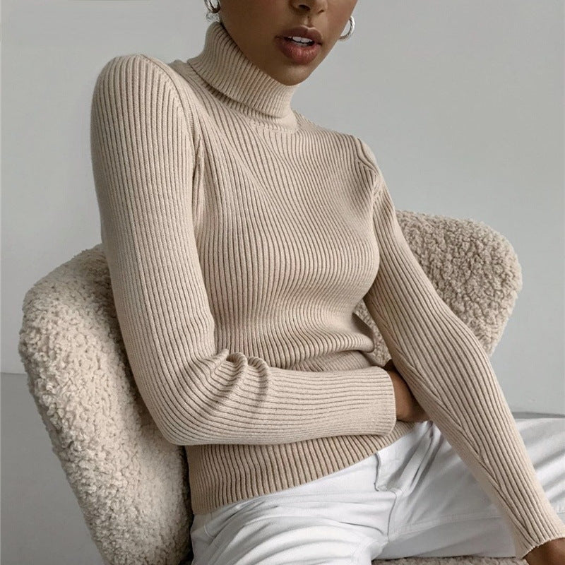 Khaki High Neck Fitted Sweater
