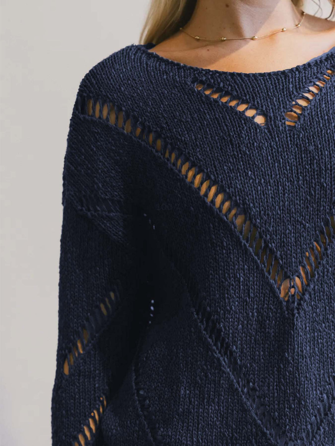 Navy Blue Full Sleeves Textureed Sweaters
