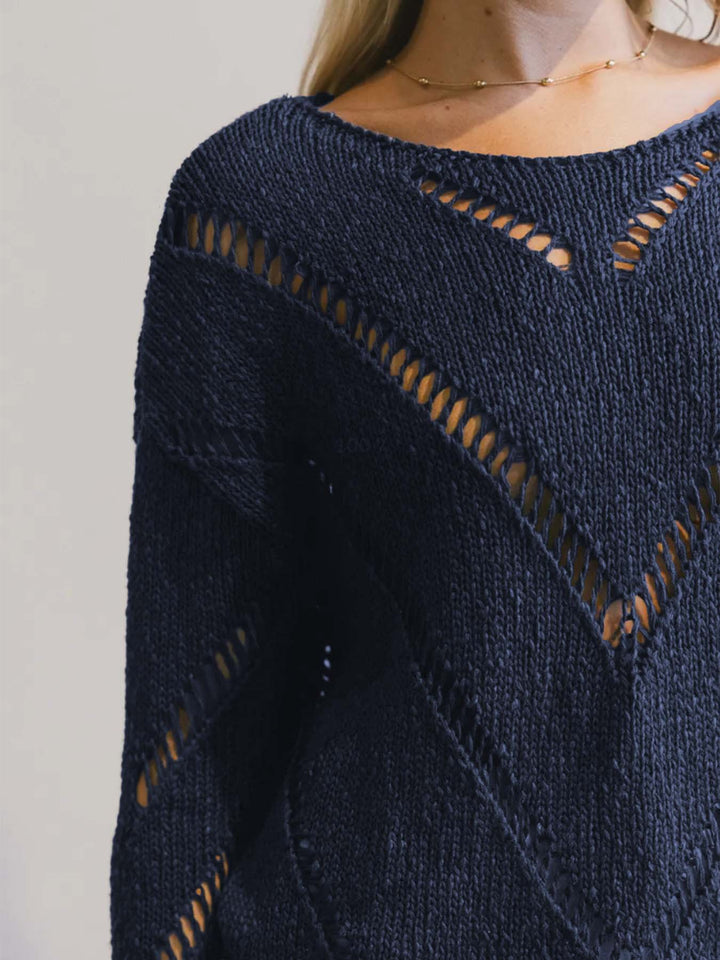 Navy Blue Full Sleeves Textureed Sweaters