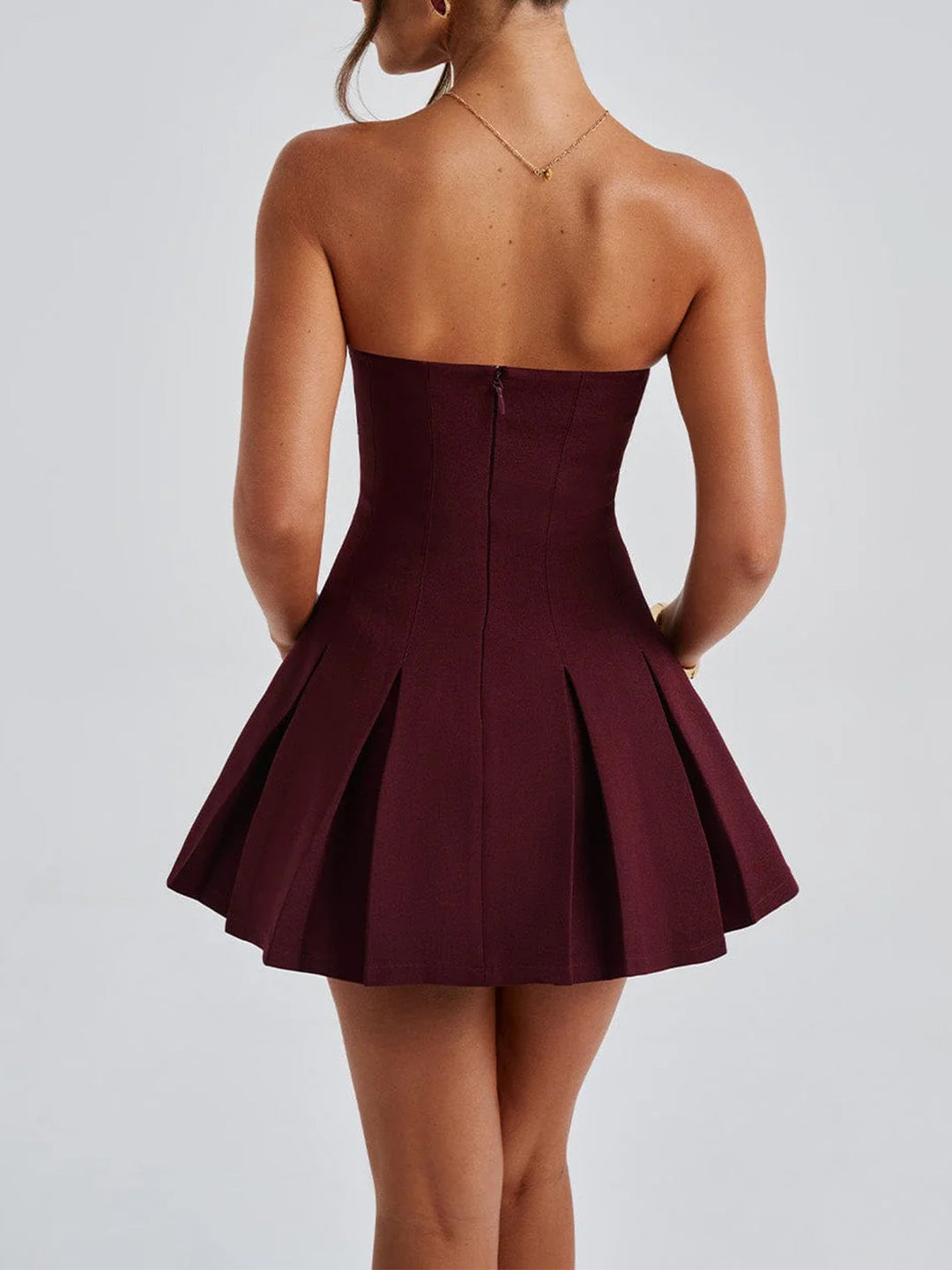 Wine Halter Neck Skater Dress
