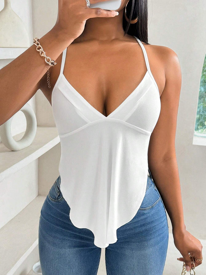 White Spaghetti Strap Back Tie-Up Top