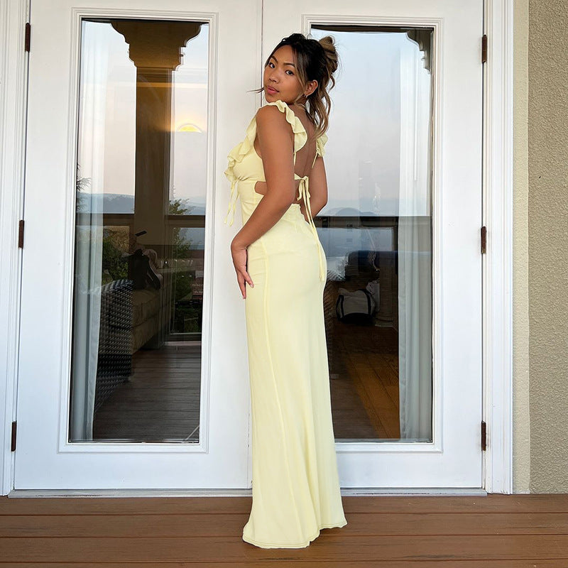 Yellow Ruffle Neck Dress