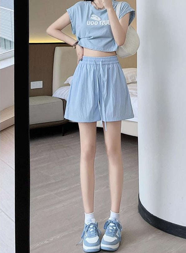 Blue Relaxed Fit Elasticated Drawstring Shorts