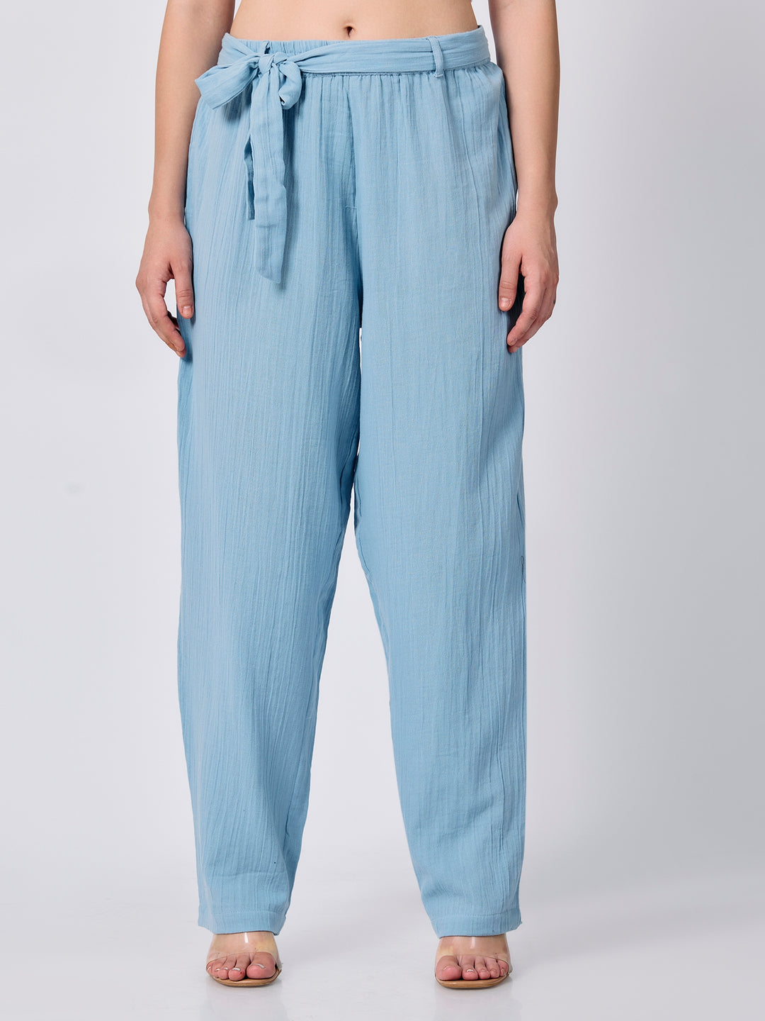 Blue Printed Straight Fit Trouser