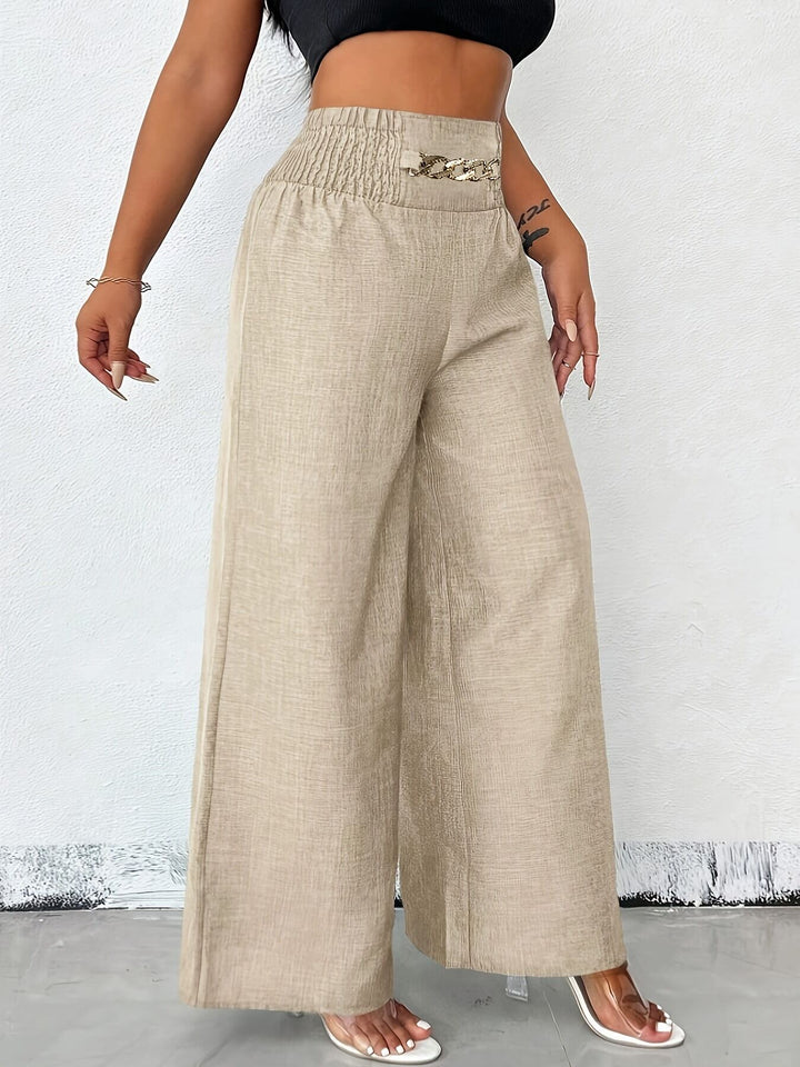Beige Wide Leg Trousers