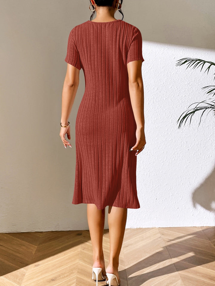 Orange Aline Ribbed Midi Slit Dress