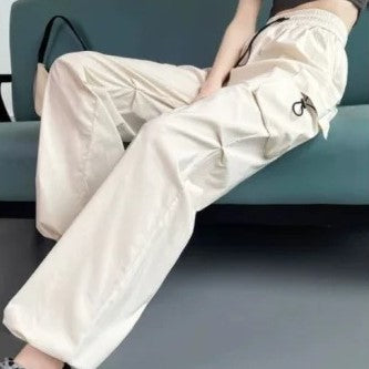 Beige Parachute Cargo Pants