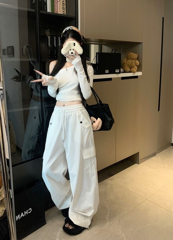 White Relaxed Cargo Joggers