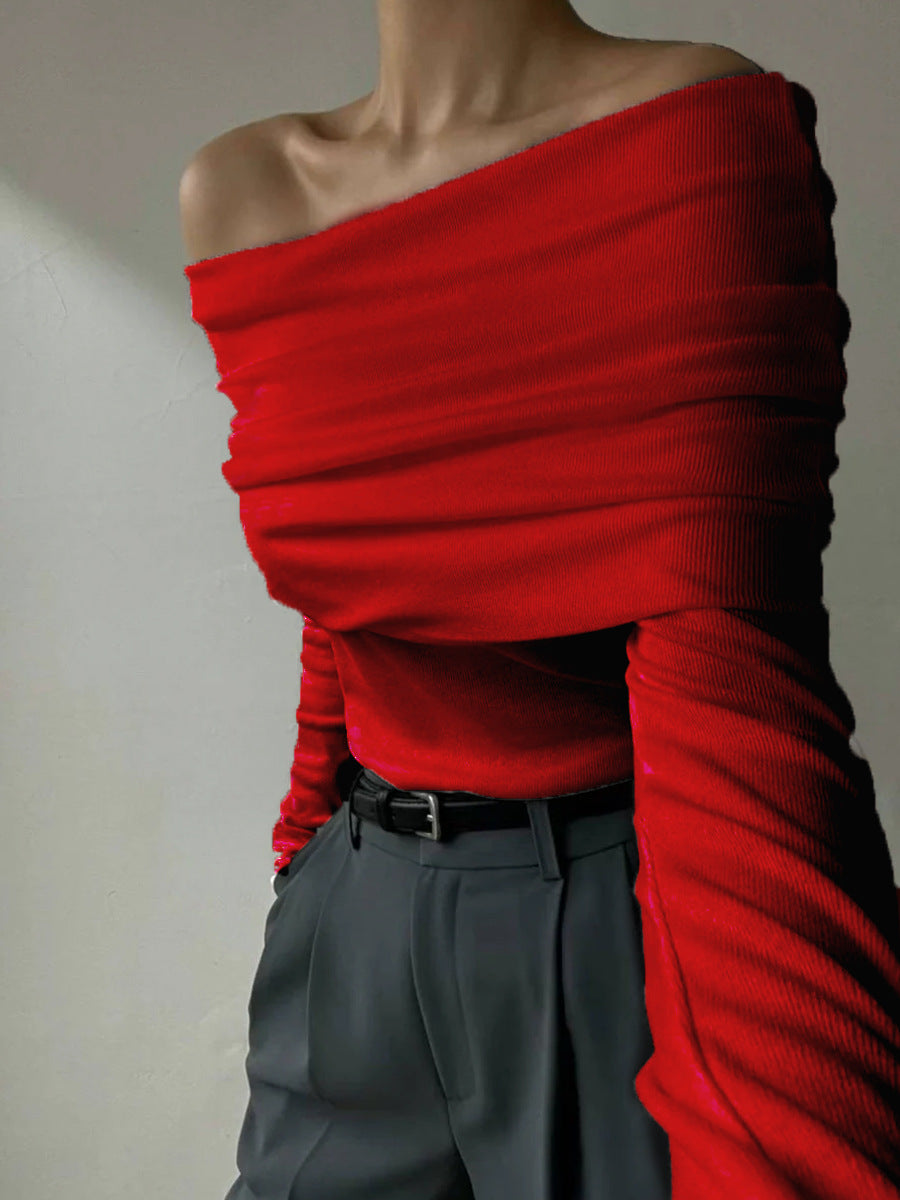 Red Off-Shoulder Solid Sweater