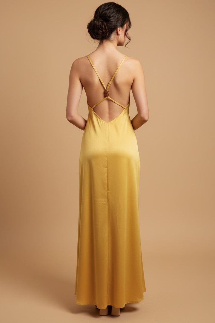 Yellow Sleeveless V Plunging Neck Dress