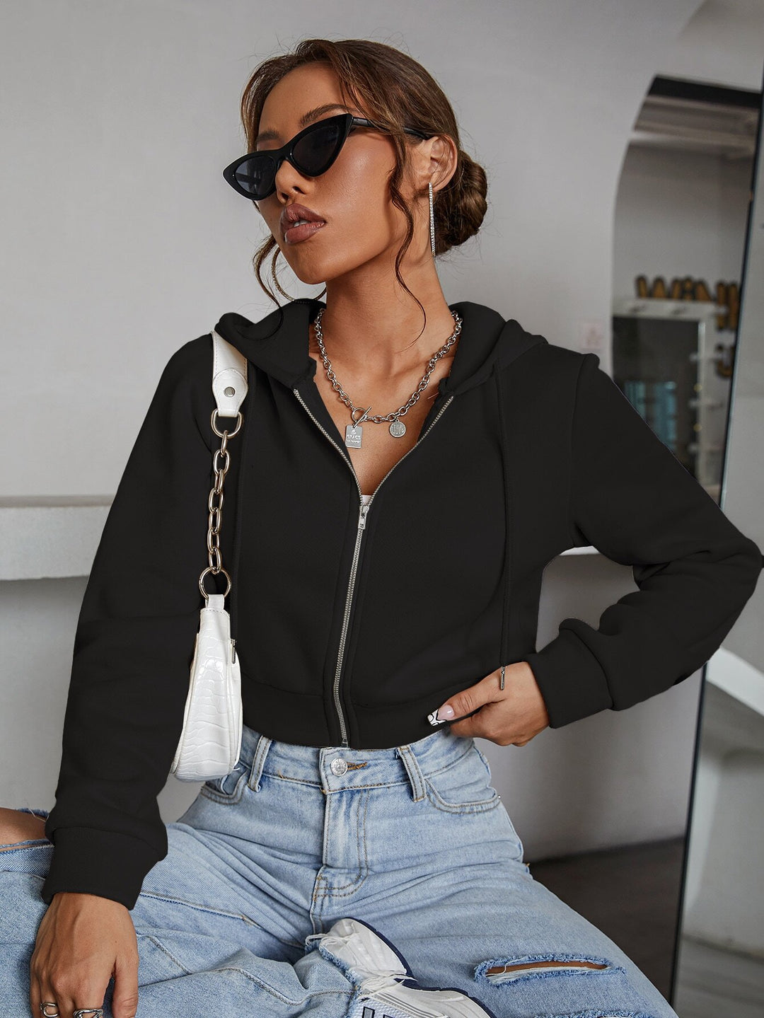 Black Basic Zip Up Jacket