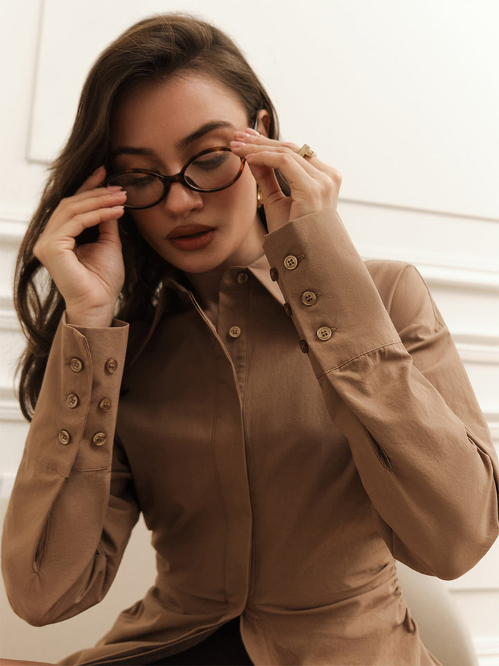 Brown Full Sleeve Collarded Solid Shirt