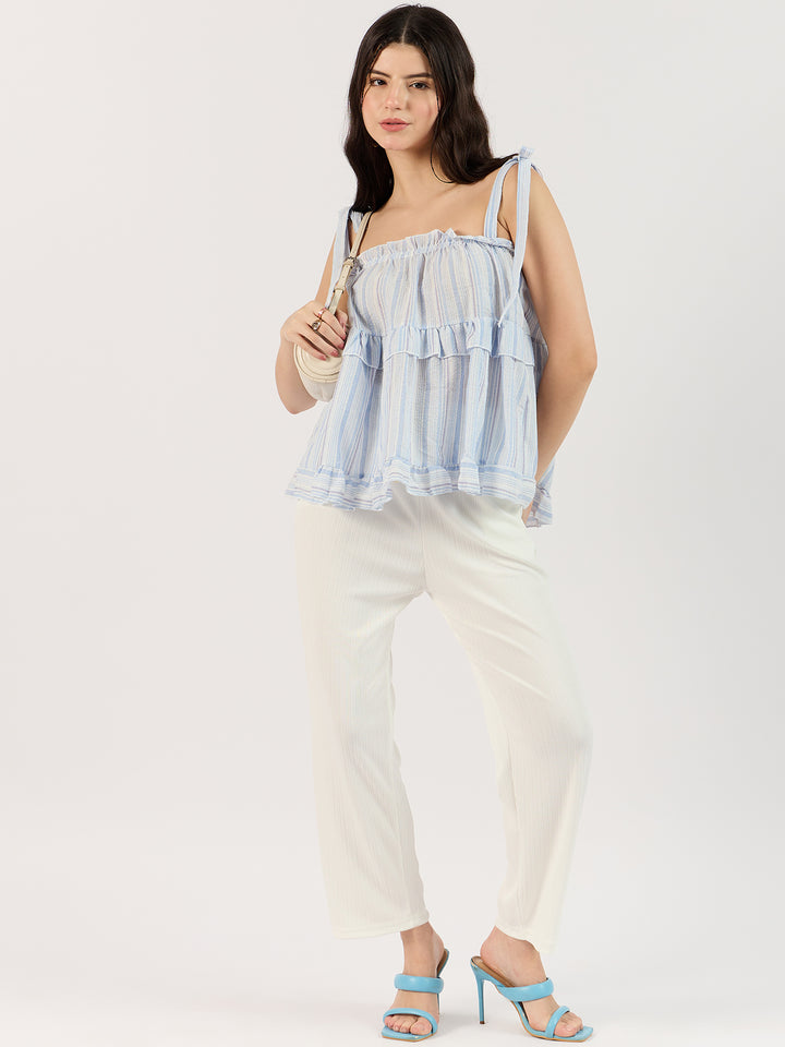 Blue Ruffle Top with Bow