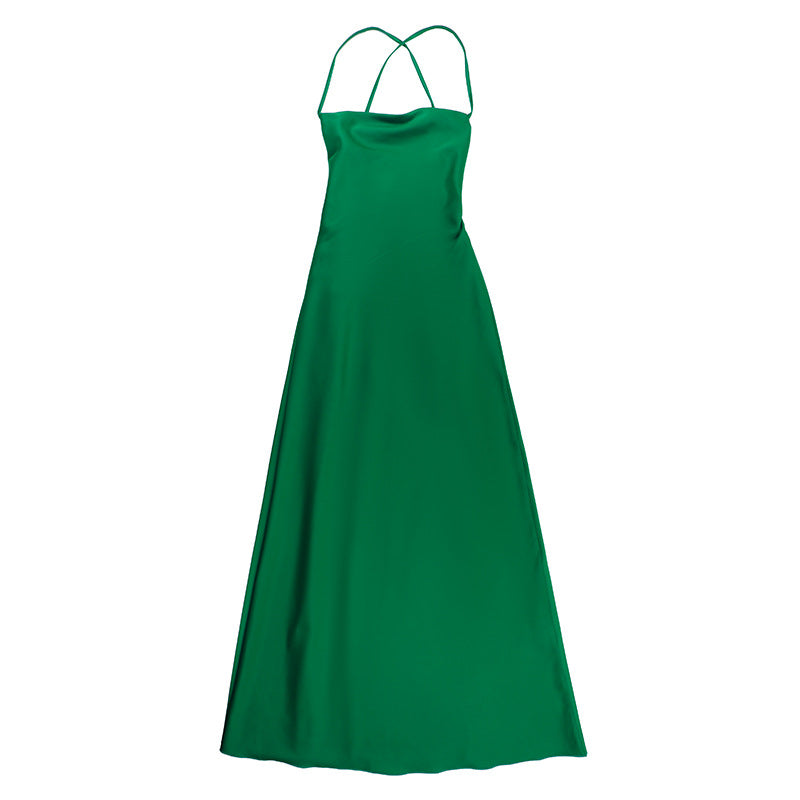 Green Cowl Neck Backless Dress