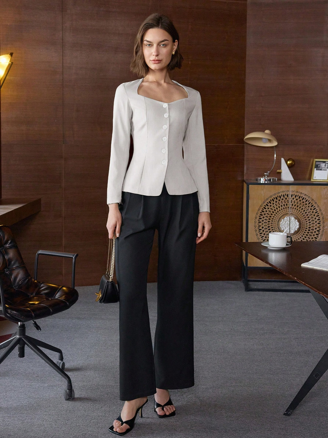 White Long Sleeve Front Button Top