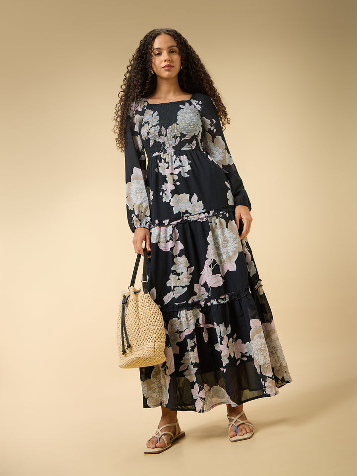 Black Full Sleeve Fit & Flare Dress