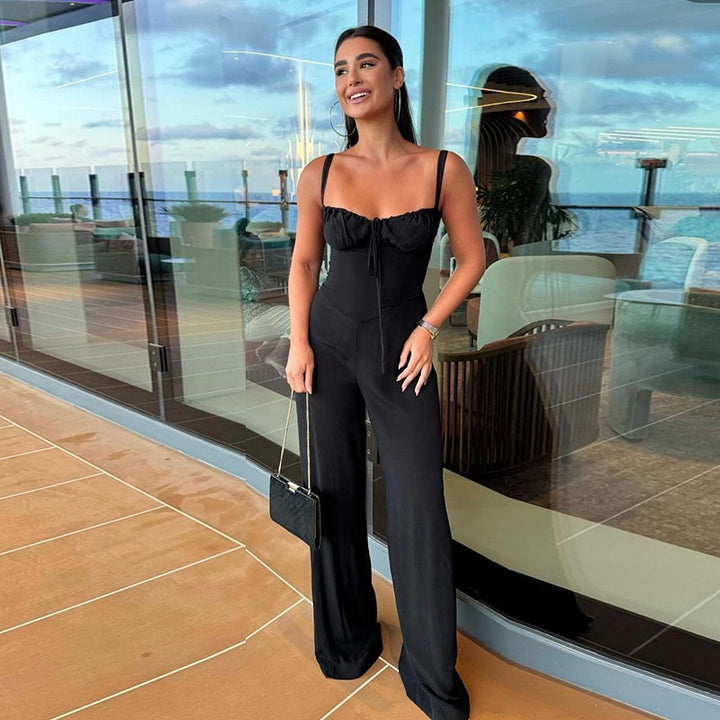Black Gathered Bust Jumpsuit