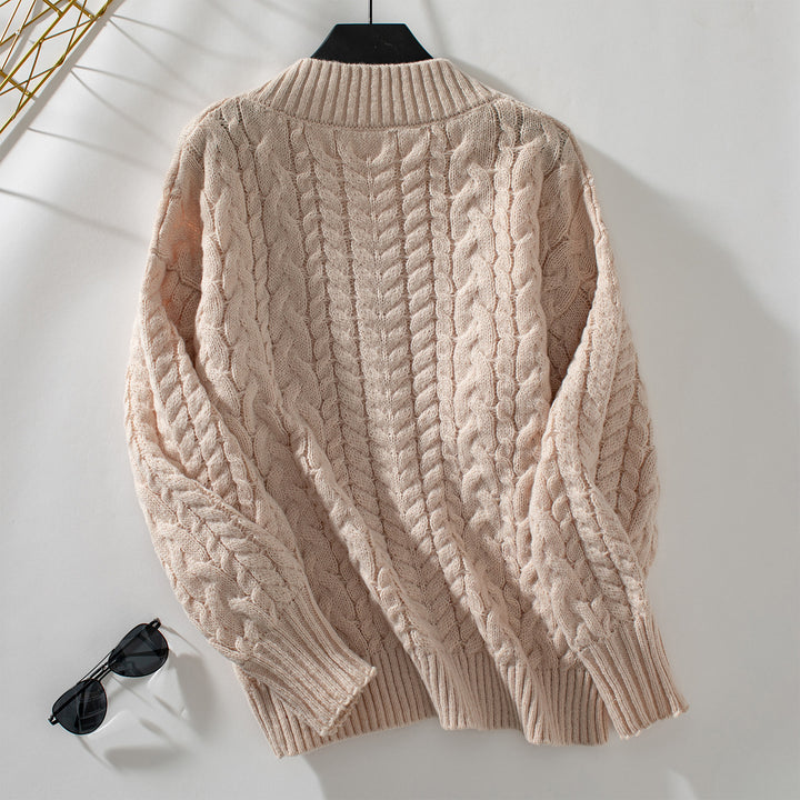 Cream Full Sleeves Solid Textured Sweater