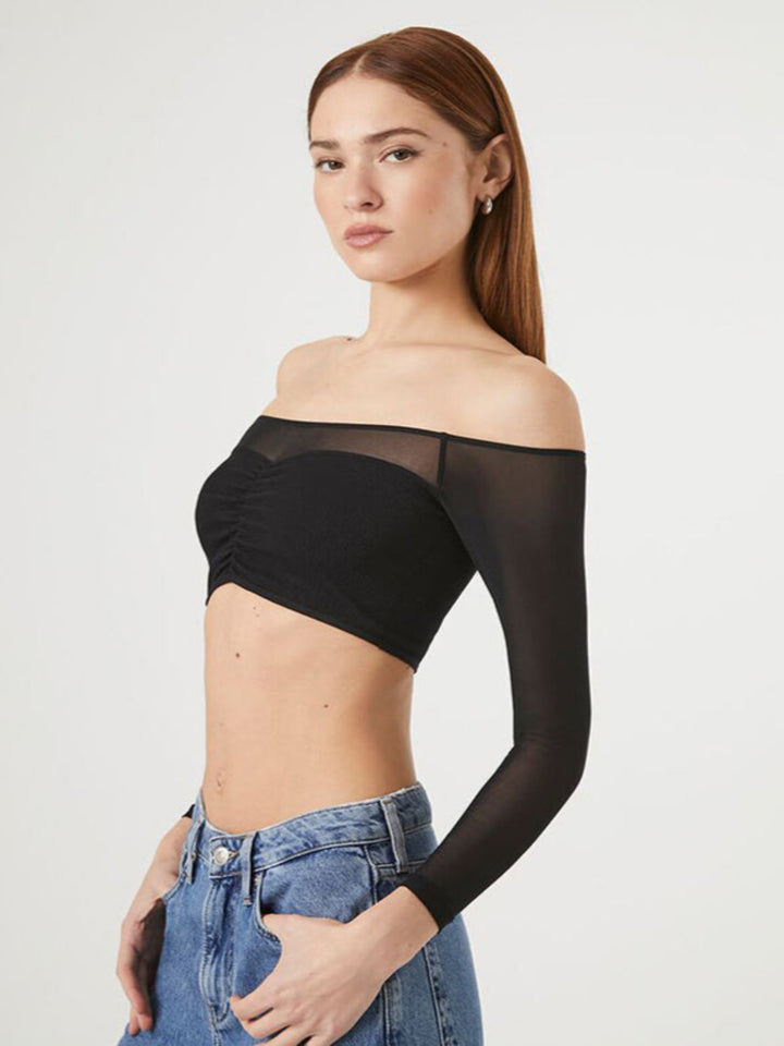 Black Off-Shoulder Smesh Top
