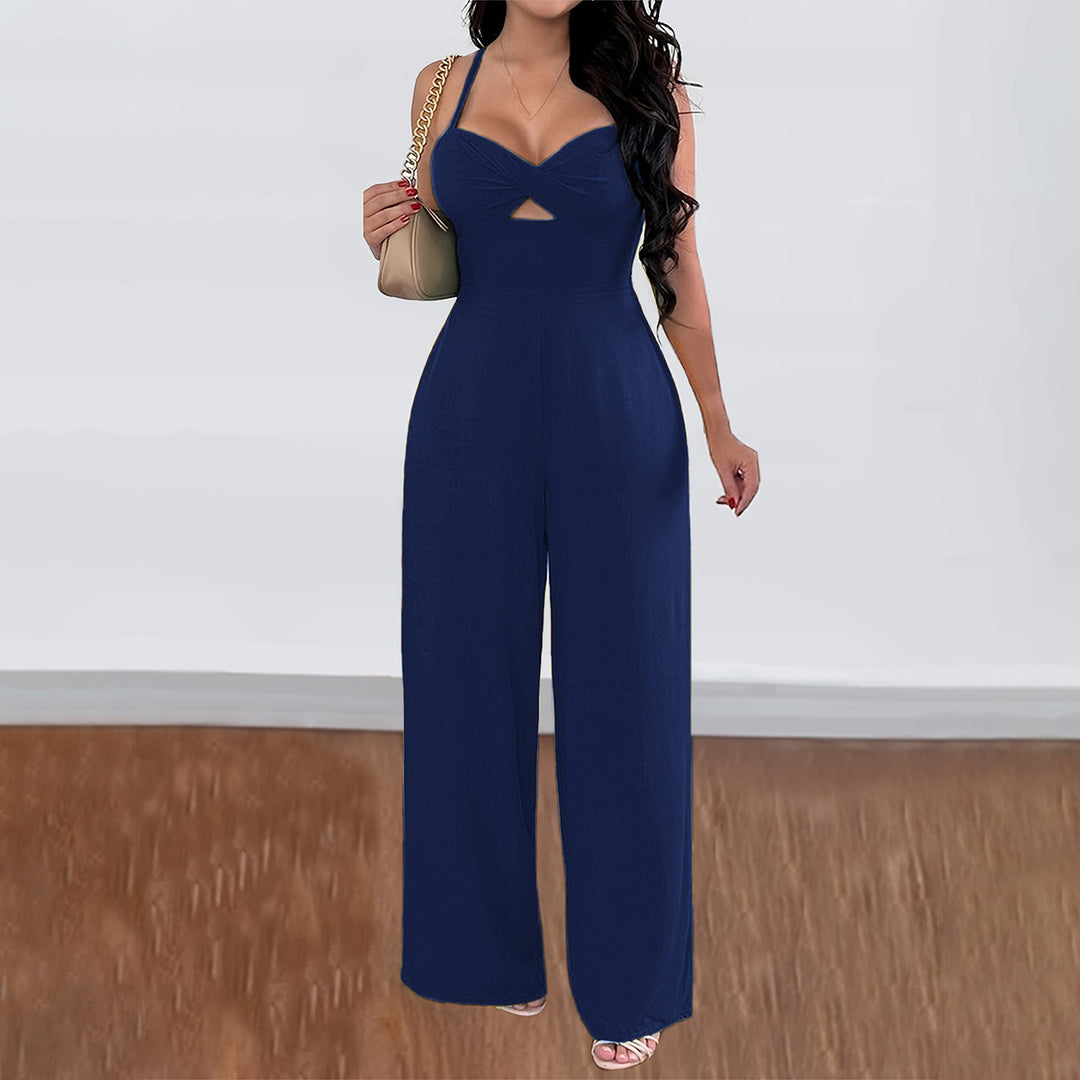 Navy Blue Sweetheart Neckline Cut Out Jumpsuit