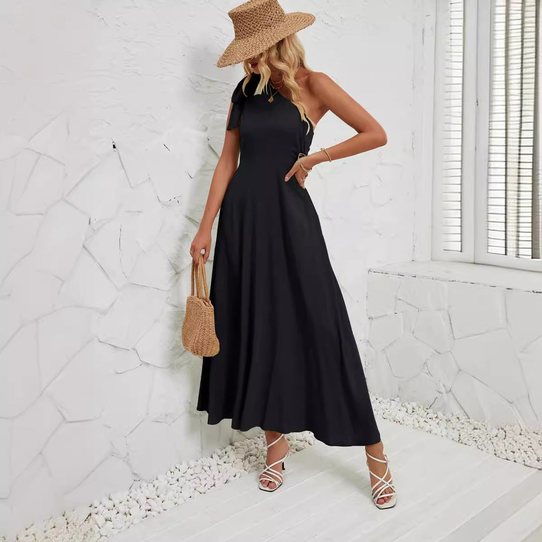 Black One Shoulder Bow Detail Dress