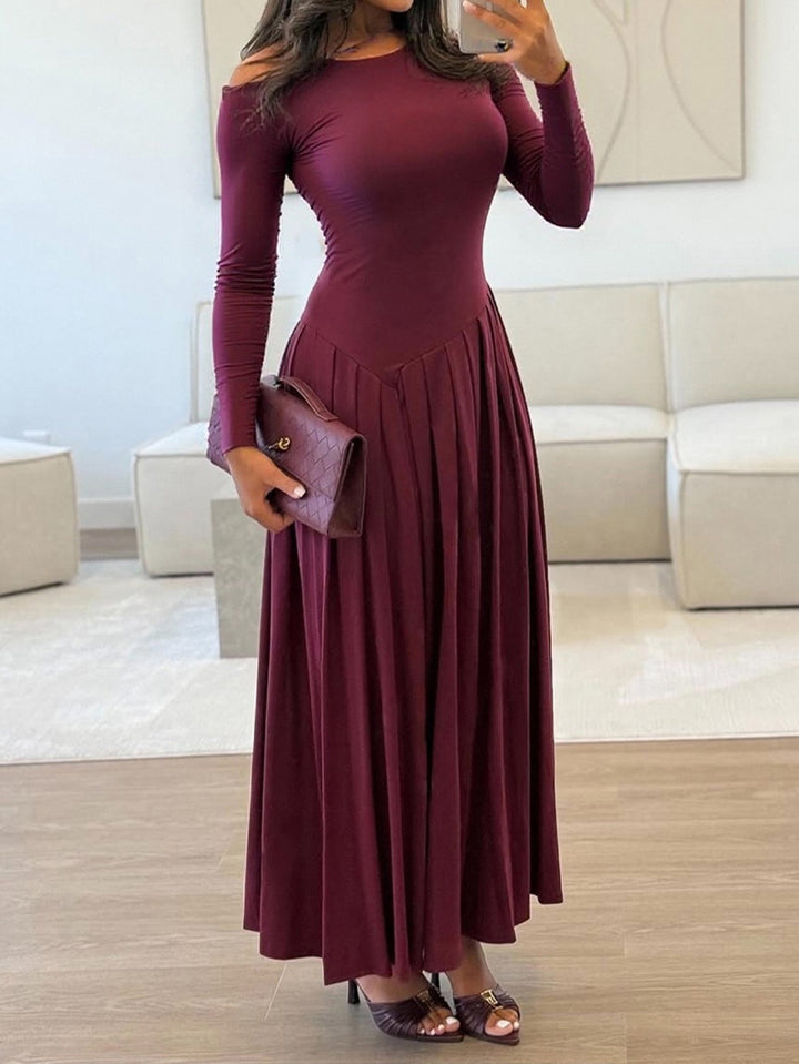 Burgundy Full Sleeve One Shoulder Dress