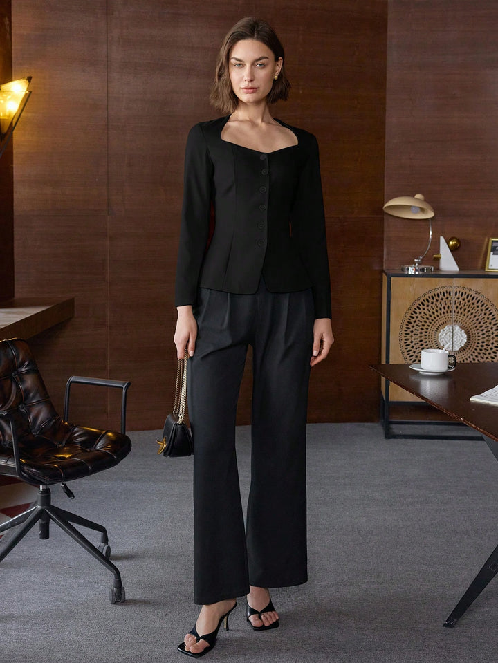 Black Long Sleeve Front Button Top