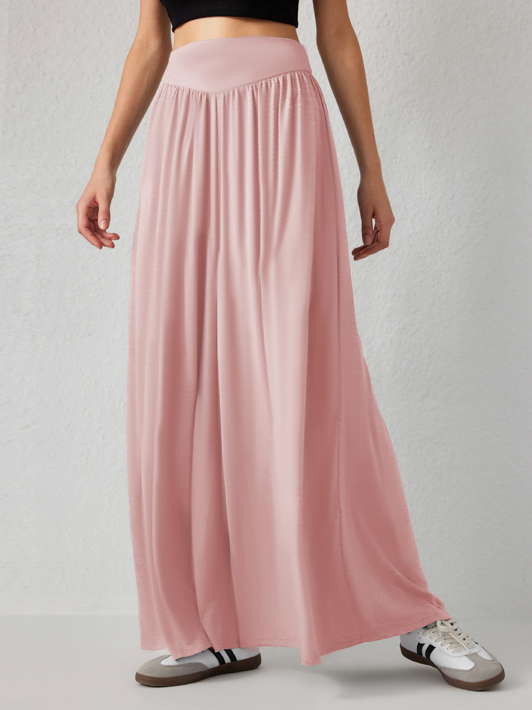 Pink Wide Leg With Broad Waist Band Trouser