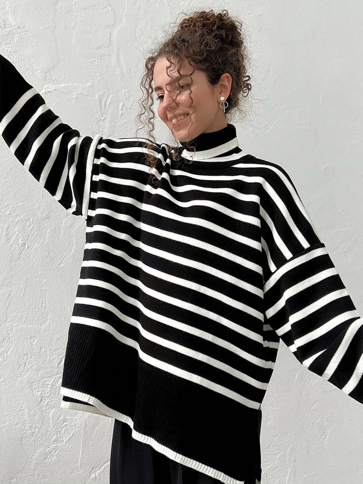 Black Turtle Neck Striped Sweater