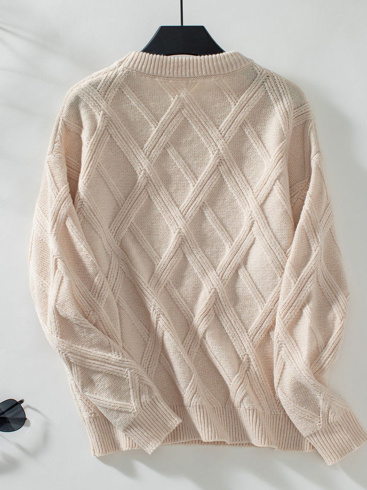 Cream Full Sleeves Textured Sweaters