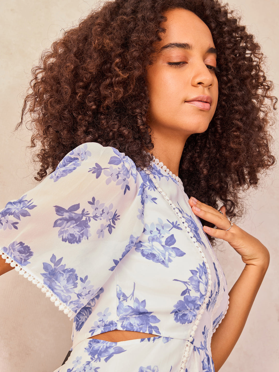 White Mini Fit And Flare Dress With Cut Out Detail